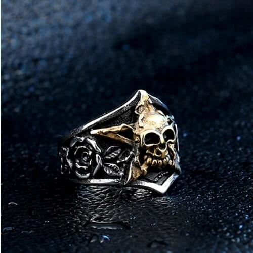 Vintage Punk Gothic Pentagram Skull Ring Mens High Quality Metal Rock Party Jewelry