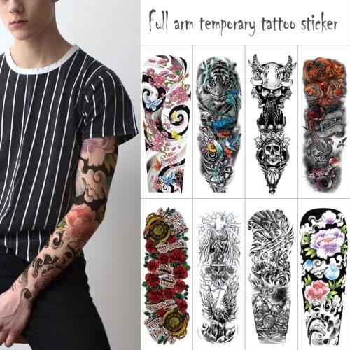 Temporary Tattoo Waterproof Sticker Full Arm Large size flower tiger bird Tatoo Stickers Flash Fake Tattoos Sleeve for Men women