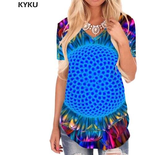 KYKU Sunflower T-shirt women Galaxy Tshirts Printed Moon Shirt Print Nebula V-neck Tshirt Womens Clothing Fashion Printed