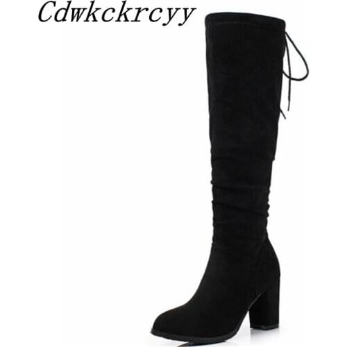 Women Boots winter New style fashion Round head Coarse heel High Boots Suede Thin and thin long and tube-shaped Martin boots