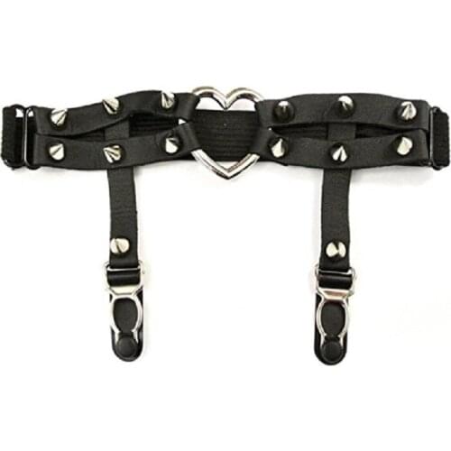 Women Sexy Sweet Heart Handmade Leather Punk Garters Hot rock Rivet Bullet Goth Harajuku Elastic leg ring Suspender buckle