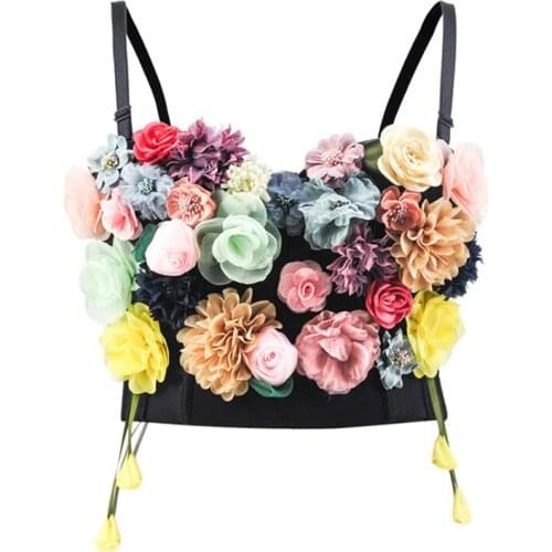 Corstory Colorful Flower Bra Top Sunshine Women Stage Performance Corset Nightclub Party Rocking Bustier Bra Lovely Sexy Costume