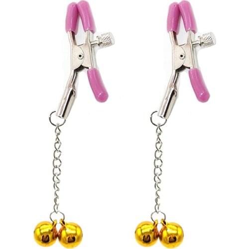 1Pair Metal Bell Nipple Clamps With Chain Clips Teasing Sex Flirt Sex Toys Bondage Kit Slave BDSM Exotic Accessories