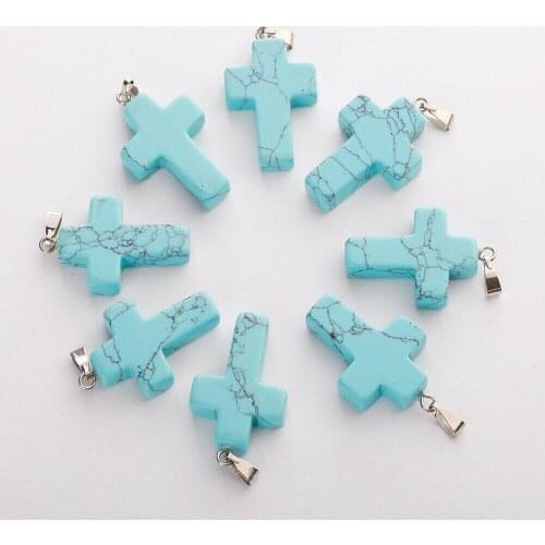 1Pcs Turquoise natural gemstone cross beads pendants for Jewelry making