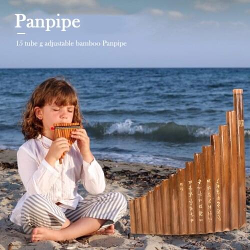 15 Pipes Natural Bamboo Wind Instrument Bamboo Panpipe G Key Pan Flute Pipes Woodwind Instrument with Carry Bags