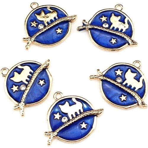 20Pcs/Lot Plated Enamel Cat Moon Star Charms Making Alloy Animal Cat Pendant For Necklaces Jewelry Dropshipping