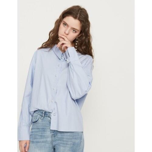 2019 autumn new solid women chiffon blouse office lady button loose casual solid female shirts outwear tops HC014