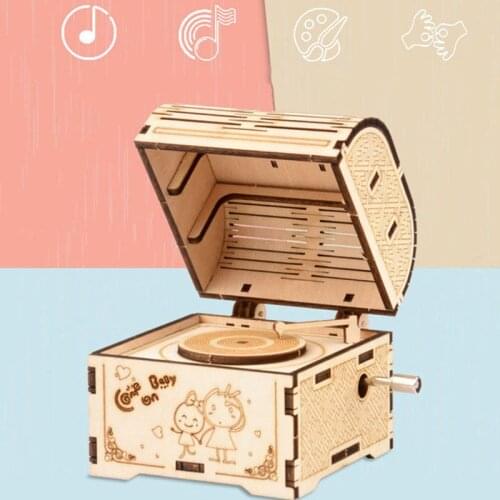 3D Wooden DIY Hand Cranked Music Box Toys Puzzle for Children Handmade Assembled Classical Model Building Kits Learning Toy