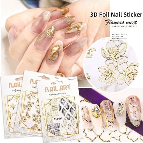 1pcs 3D Foil Nail Art Sticker with Glue Gold Stamping Line Flower Manicure Decoration DIY Charms Japanese Concise Brief Style