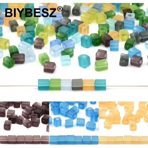 4mm Transpent Square Glass Beads 2mm Square Big Hole Beads for Jewelry Making DIY Necklace Bracelet Jewelry Accessories Beads