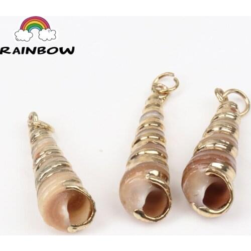 Natural Spiral Shell Charm Pendants Conch At Random Gold For Decoration Jewelry Making DIY Accessories 21-24mm 5pcs