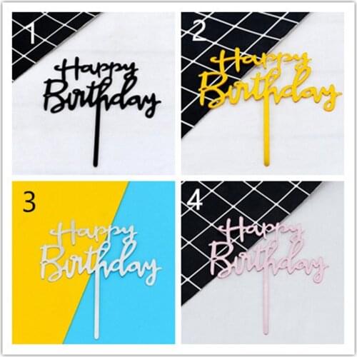 50pcs/lot Acrylic Cake Topper Golden Happy Birthday Cake Toppers For Kids Birthday Party Cake Decorations celebrate