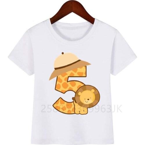 Baby Kids Cartoon Lion Birthday Number Name Print T Shirt Children Animal Birthday T-shirts Boy&Girl Funny Gift Tshirt Present19