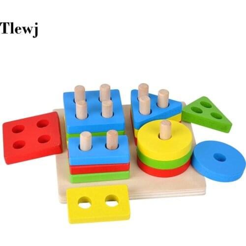 Baby Wooden Toys Montessori Blocks Geometric Stacking Sorting Board Toddler Kids Gift Educational Building Game for Girls Boys