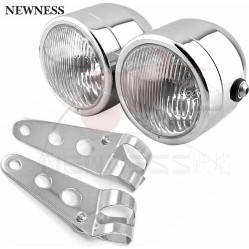 Chrome Twin Double Dual Headlight 28mm-36mm adjustable side Mount Motorcycle for Naked Dominator
