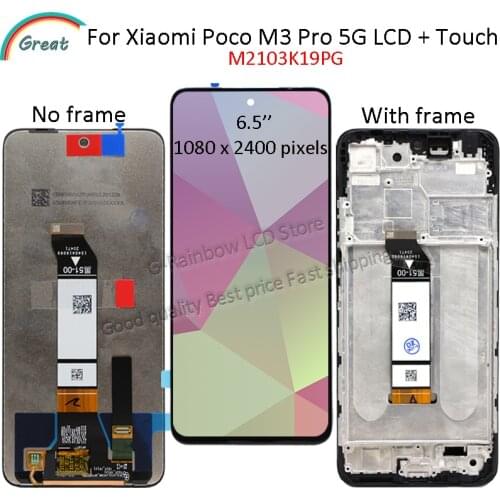 IPS 6.5" For Xiaomi Poco M3 Pro 5G Dispaly With Frame M2103K19PG Touch Panel Screen Assembly Tela For Poco M3 Pro 5G LCD