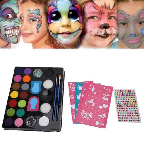 16 Colors Face Paint Body Painting Pigments Brush Glitter Powder Children DIY Cosmetic Makeup Tool Kit for Halloween Parties