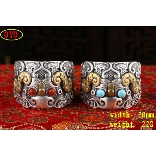 925 sterling silver inlaid natural ore Hubei turquoise southern red texture fashion boutique ring