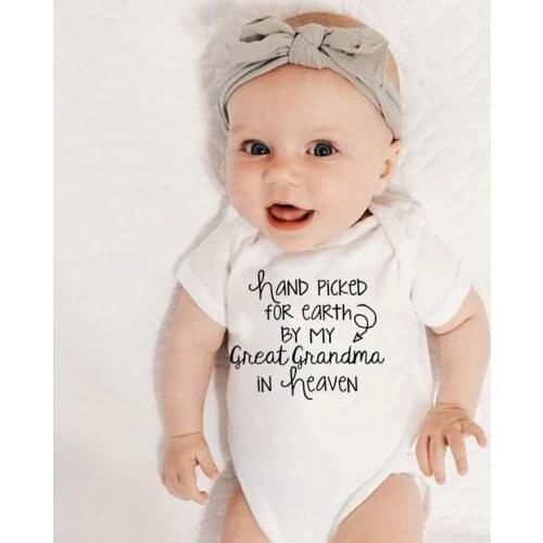 Hand Picked For Earth By My Great Grandma In Heaven Baby Bodysuits Summer 100% Cotton Short Sleeve Boys Girls Jumpsuits