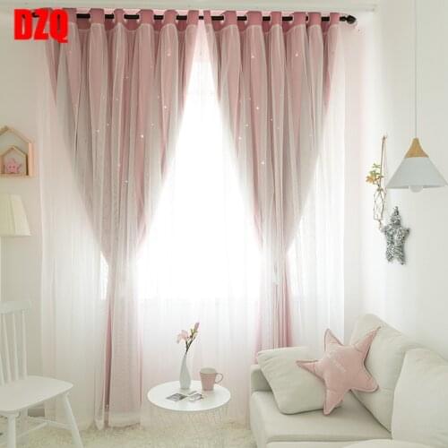 Korean Double Curtains for Living Dining Room Bedroom Princess Wind-hollowed Curtain Bedroom Girl Room Shading Finished Product