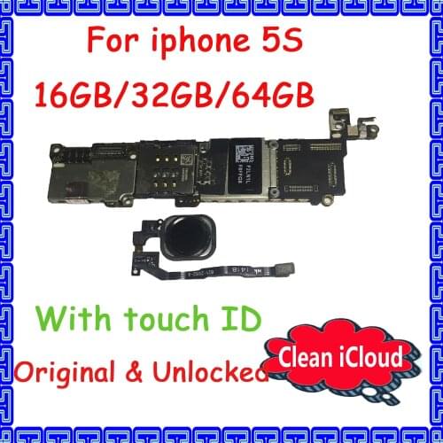 Clean icloud unlocked motherboard for iphone 5S 16GB 32GB 64GB with / No touch ID logic board High quality full chips mainboard