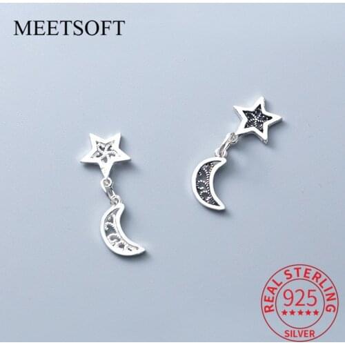 MEETSOFT Trendy 925 Sterling Silver Stars and Moon Charms Special of DIY Handmade Fine Jewelry Accessory Making Finding