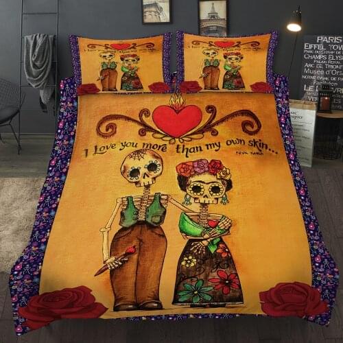 Cute love skull Bedding Set Duvet Cover With Pillowcases Twin Full Queen King Size Bedclothes 3pcs home textile