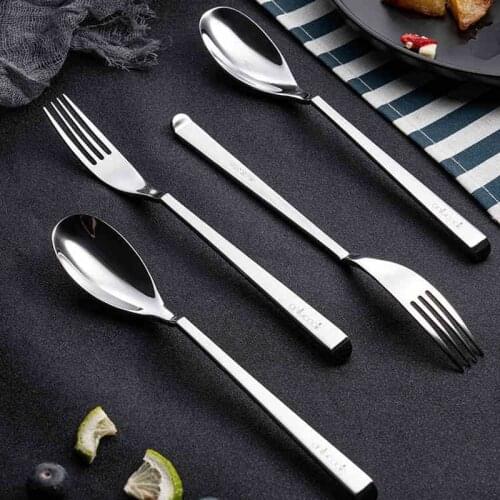 316 stainless steel spoon and fork set, household food grade long handle spoon, spoon, steel spoon