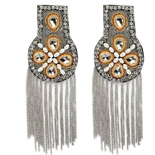 1pair Blazer Shoulder Beaded Tassel Chain Epaulet Punk Fringe Tassel shoulder Badge for Military Costume Fancy Dress Party