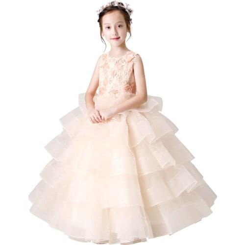 Newly Princess Ball Gown Lace Flower Girl Dresses 2019 Long Sleeves Floor Length Tulle Pageant Dresses First Communion Dresses