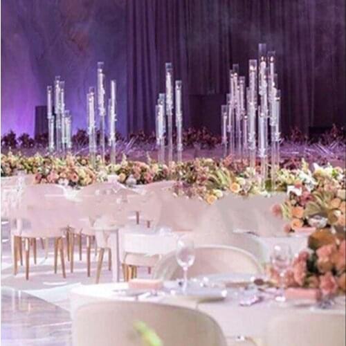 10pcs)Acrylic Candlestick 8 Heads All Clear Candle Holders Wedding Candelabra Table Centerpieces Flower Stand Holder Candelabrum
