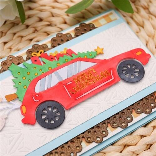 YaMinSanNiO Christmas Car Background Metal Cutting Dies Scrapbooking Craft Stamps Die Cut Embossing Diy Album Card Make Stencil