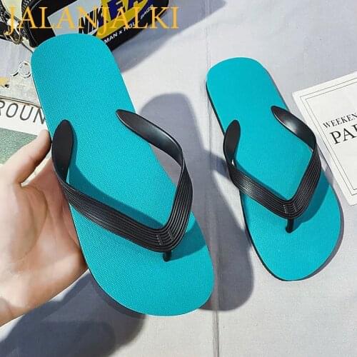 JALANJALKI Mens Slippers Summer Outdoor Basic Male Flip-flops Flat Sole Non-slip Beach Men Sandals Mixed Colors Rubber Shoes