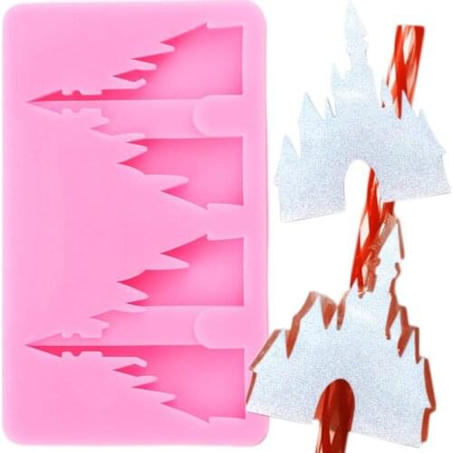 Disney Castle Straw Topper Silicone Mold Baby Birthday Candy Chocolate Fondant Cake Decorating Tools Keychain Epoxy Resin Moulds