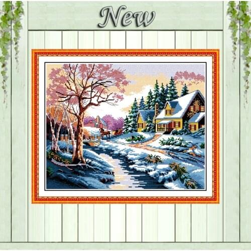 Snowscape,Counted Printed on canvas DMC 11CT 14CT Cross Stitch kit,needlework Set embroidery,Snow winter Scenery Home wall Decor