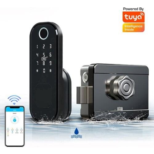 No Wiring Waterproof Tuya Wifi Fingerprint Rim Lock Smart IC Card Digital Code Electronic TTLock Door Lock Security Mortise Lock