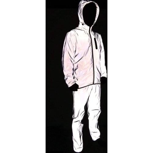 WOSAWE Night Running Sports Full Reflective Jacket Set Windproof Rainproof Warm Breathable Windbreaker Bike Jacket Pant Suits