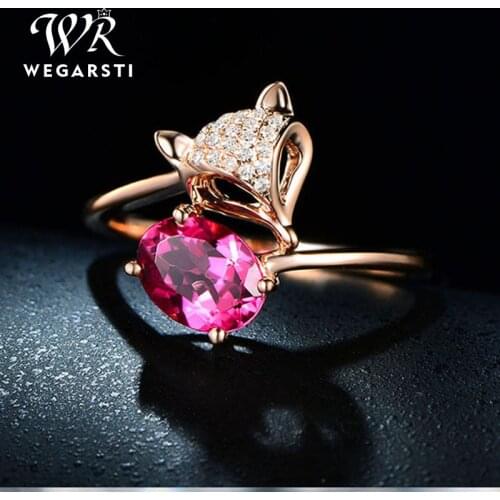 WEGERSTI Hot Sale Rose Gold Fox Resizable 925 Silver Jewelry Red Zircon Stone Engagement Wedding Ring Womens Gift Fine Jewelry