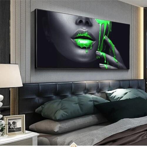 Women Face Sexy Lips Green Liquid Canvas painting Wall Art Posters Prints Wall Pictures For Living Room Home Wall Cuadros Decor