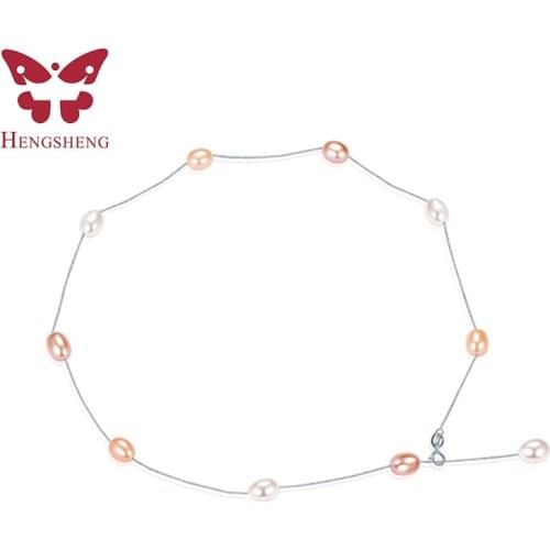 HENGSHENG Beautiful Real 925 Sterling Silver Natural Freshwater Pearl Necklace Hot Sale Fine Jewelry Women Necklace 45 cm Length