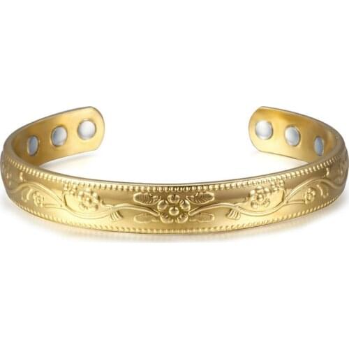 Gold Pattern Magnetic Opening Bangle Bracelet Lady Classic Charm Jewelry