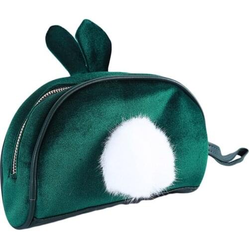 Sweet Plush Rabbit Ear Toiletry Pouch Women Fur Travel Makeup Case Lolita Handbag Cosmetic Bag Girl Cute Make Up Organizer