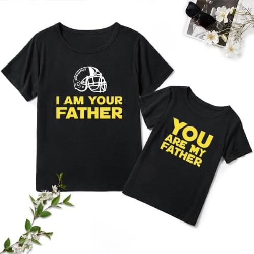 2021 summer new father-son suit round neck short-sleeved T-shirt dad and boy gold letters rugby cap print fashion trend tops