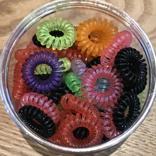 50PCS Wholesale Mix Telephone Wire Spiral Shape Elastic Hair Bands Head Wear Transparent Colorful Rubber Ropes With Box