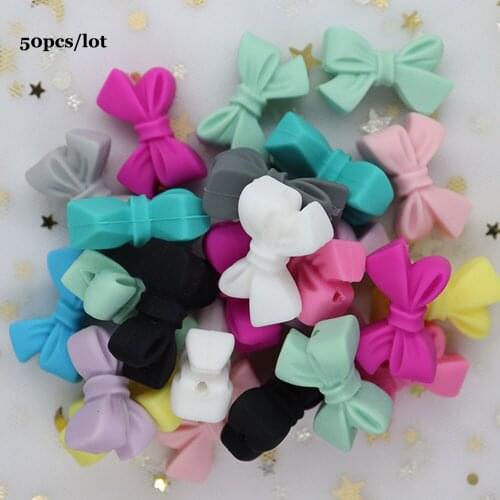 50Pcs Bow Knot Beads Perle Silicone Teething Bead DIY Chewable Necklace Toys Rodent Mordedor Baby Products For Jewlery Making