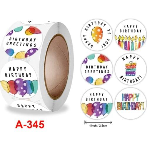 500Pcs/Roll 8 Styles Happy Birthday Balloon Round Stickers Party Gift Packaging Seal Labels for Scrapbooking Cards Decoration
