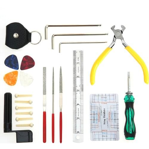 Ammoon Guitar Repairing Maintenance Cleaning Tool Kit Includes String Action Ruler/Gauge Measuring Tool/Hex Wrench Set/Files ect