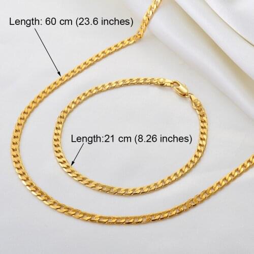Anniyo Chain Neckalces and Bracelets Sets for Women Men Gold Color Jewelry African Arab Cuban Chain Banglet #241906