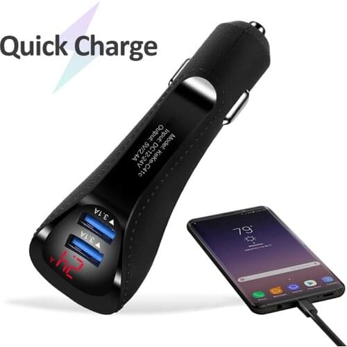 Car Chargers LED Display 2 Ports Fast Charging Universal Dual USB Car Charger Adapter 3.0 Fast Charging USB Phone Charger