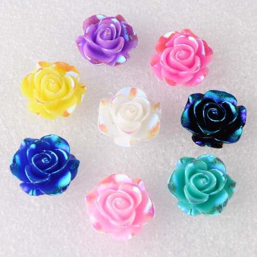 BOLIAO 15Pcs 19mm Flower Shape AB Color Resin Flat Back Glue on Bags/Clothes Decoration Handmade Art Work Not Hole R272